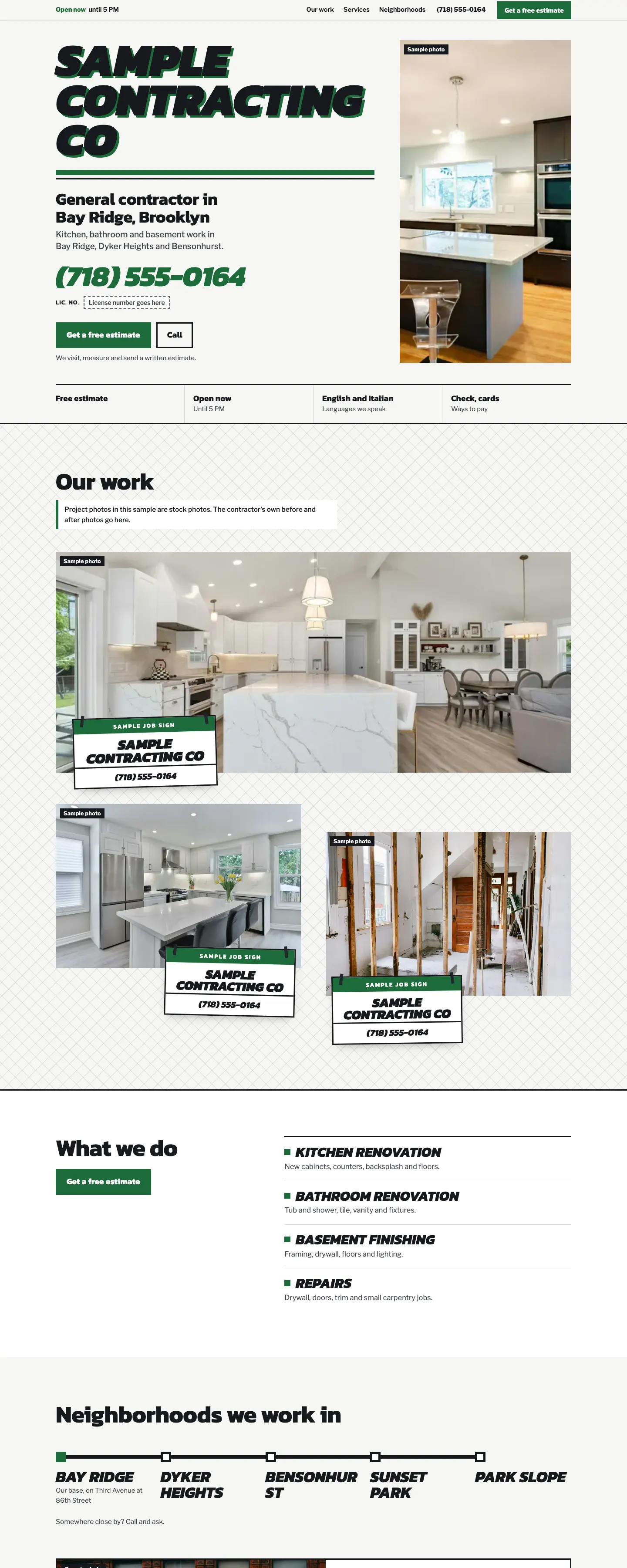 Sample website for a made-up contractor