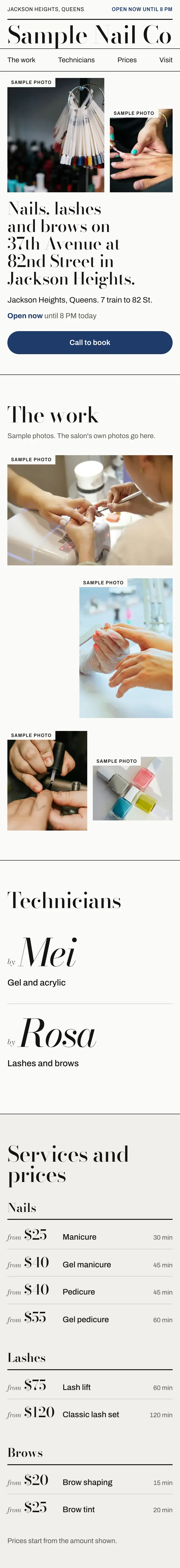 Sample website for a made-up nail salon