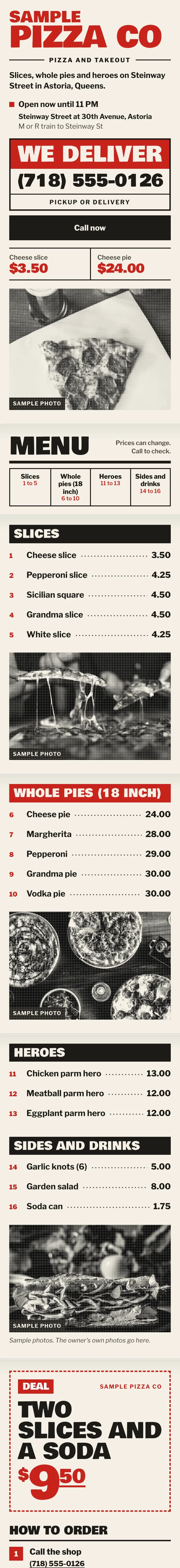 Sample website for a made-up pizzeria