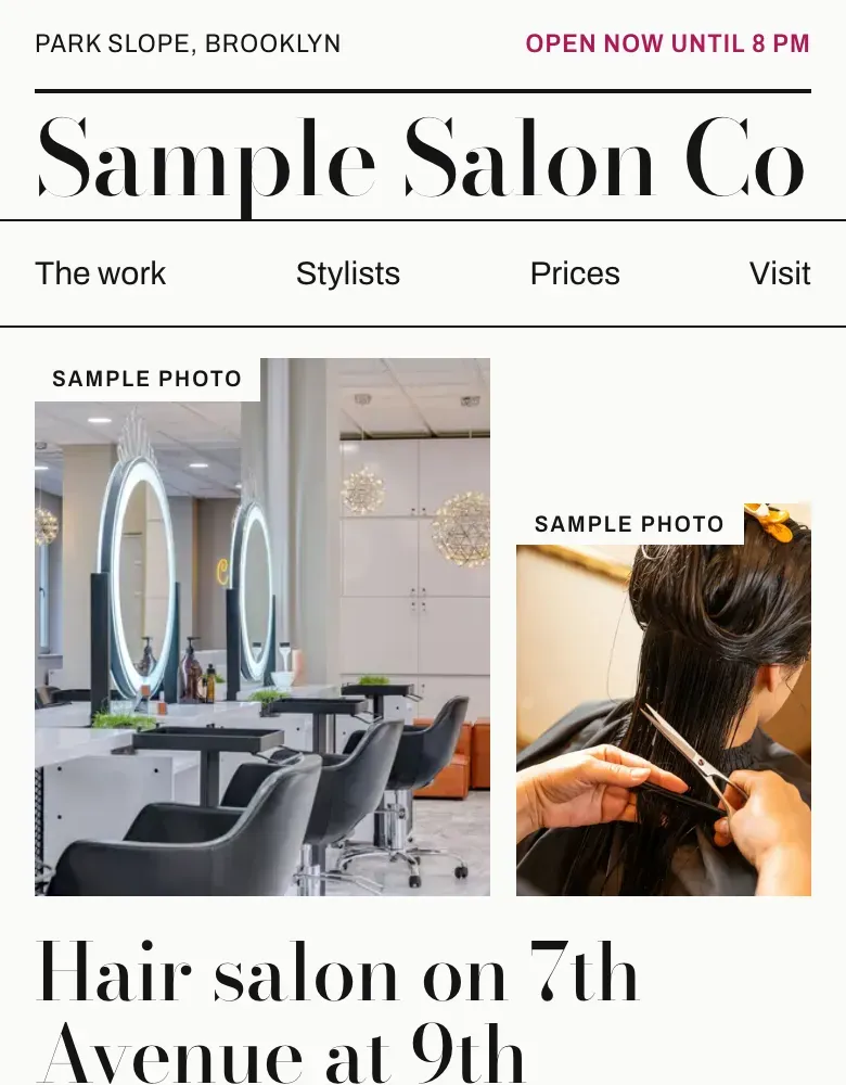 Sample website for a made-up hair salon